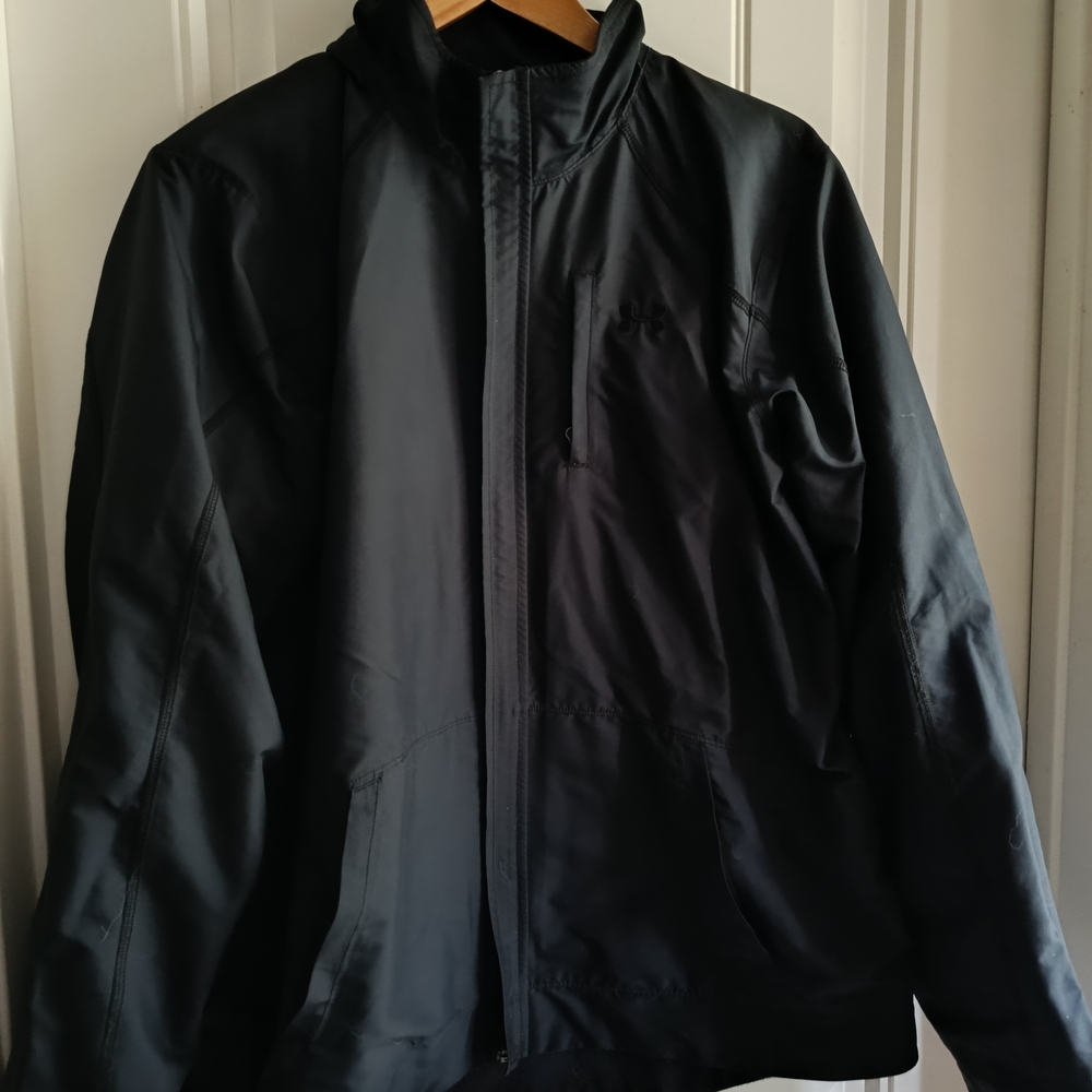 XL Under Armour Fleece Lined Full Zip Jacket Black Womens Windproof Cold Travel